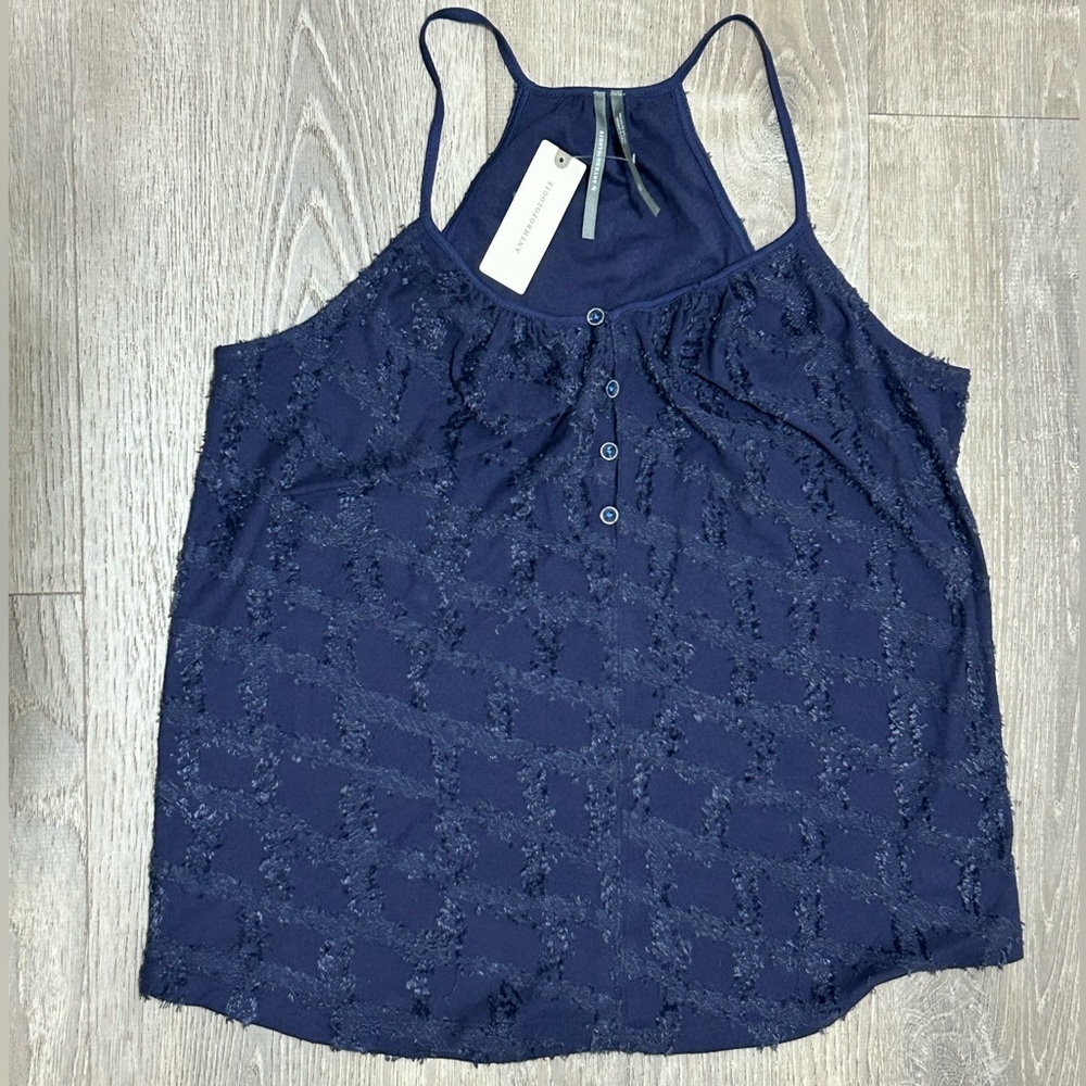 🌸 Anthropologie Navy Textured Sleeveless Blouse – Size XS